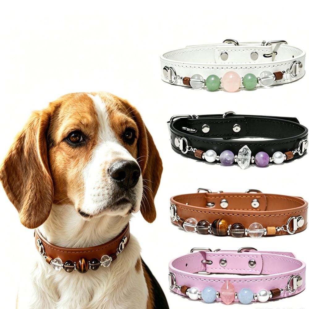Handmade Beaded Leather Pet Collar, Adjustable Cute Collar for Cats & Small Medium Dogs