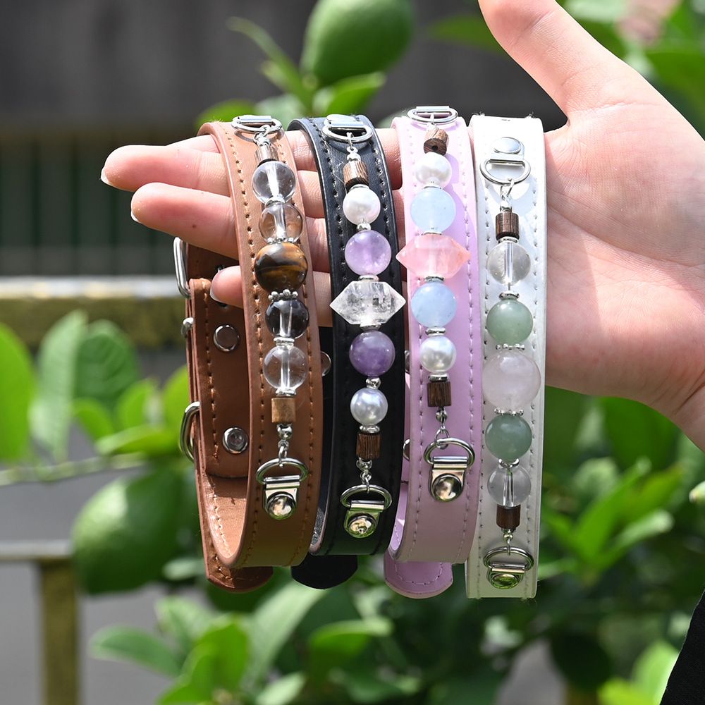 Handmade Beaded Leather Pet Collar, Adjustable Cute Collar for Cats & Small Medium Dogs