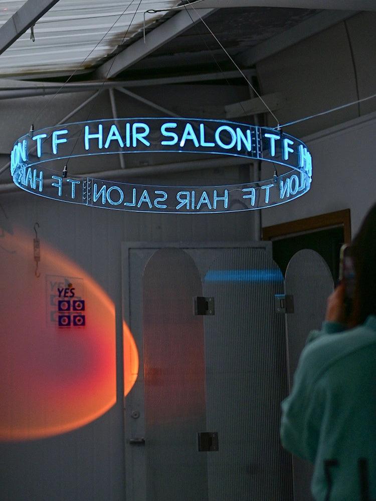 customized round acrylic led neon sign hanging space light