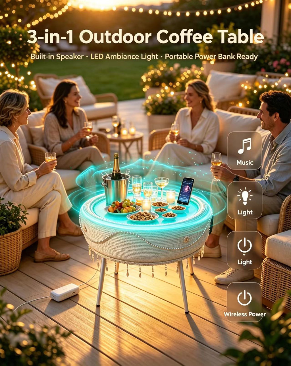 Custom Handcrafted Tire Coffee Table with Bluetooth Audio
