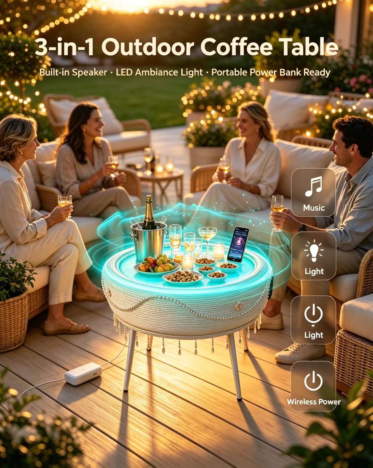 Custom Handcrafted Tire Coffee Table with Bluetooth Audio