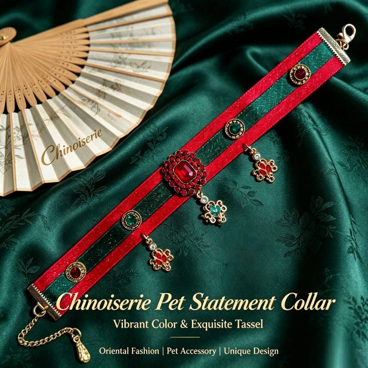 Oriental Royal Court Cat Collar | Chinese Style Pet Necklace