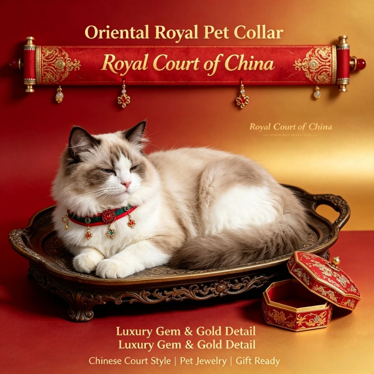 Oriental Royal Court Cat Collar | Chinese Style Pet Necklace