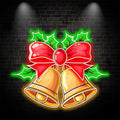 Christmas Bells LED neon signs Light Decoration - Red Bow Tie Decoration with Green Leaves Surround, Perfect Holiday Home Decoration