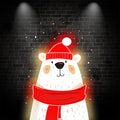 Cute Festive Christmas Bear - wearing a red hat and scarf, perfect holiday decoration neon signs