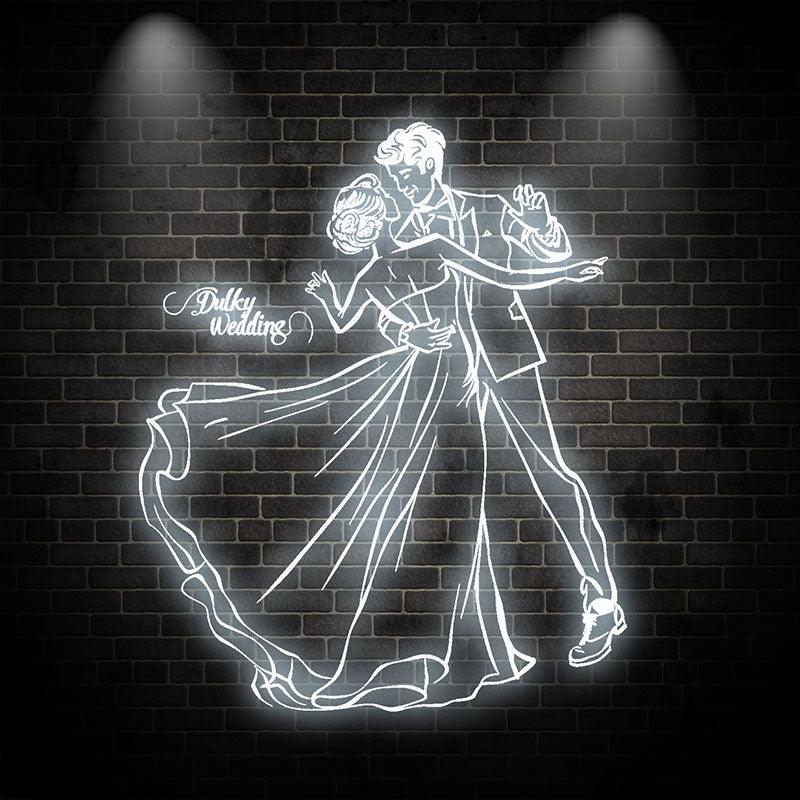 Pure White Wedding Neon signs| Bride and Groom Warm Embrace Light Theme | Dreamy White Wedding Atmosphere