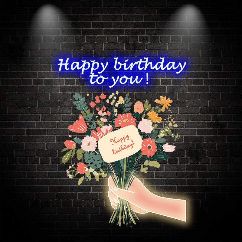 Hand Flower Birthday Wishes Neon signs | LED Decoration Lights | Creative Gifts | Suitable for Birthday Party, Home Decoration