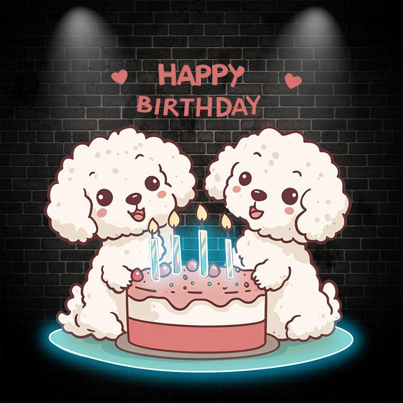 Cute Puppy Around Cake Happy Birthday Neon signs | LED Decoration Lights | Creative Birthday Gifts | Indoor Party Decoration