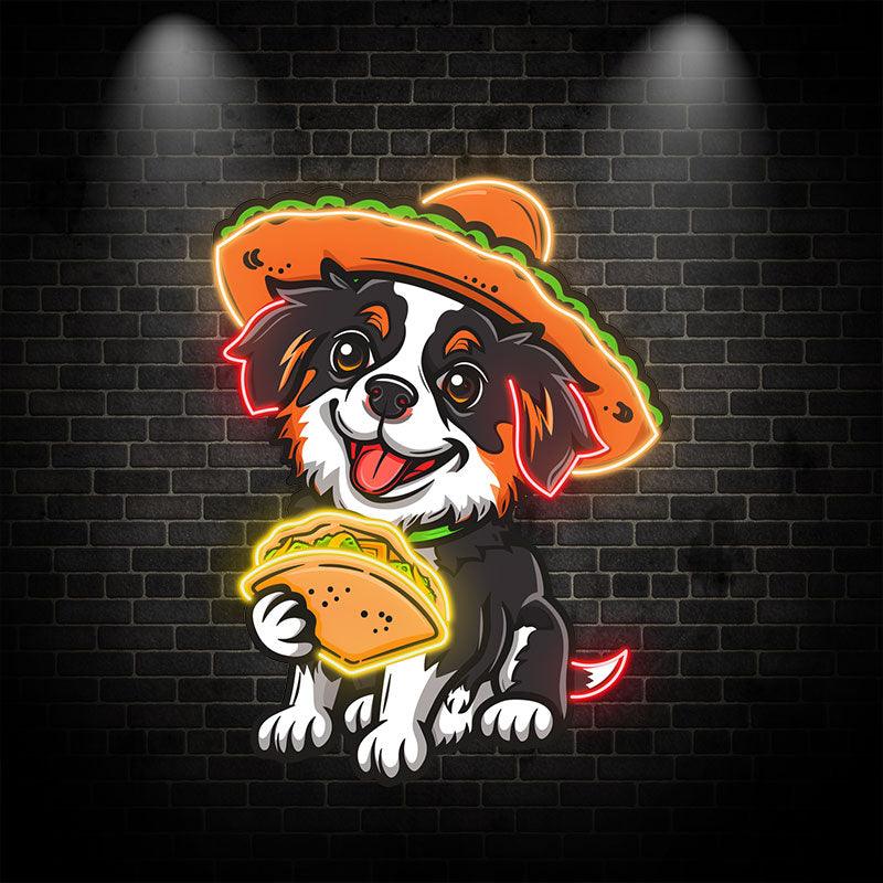 Cute Puppy Neon signs Lights - LED Lights, Hat Wearing Hand Holding Pizza, Funny Home Decor, Perfect Party Vibe
