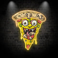 Wacky Smiley Pizza Neon signs Lights - LED light fixtures with open mouth laughing, sprinkled with fresh veggies and salad, creative home decor, perfect party atmosphere!