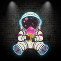 Spaceman Neon signs Lights - LED Lighting, sitting hand holding ice cream, helmet starry night design, creative home decor, perfect gifts