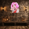 European and American cartoon beauties neon signs - red dress with hair, handheld pink floral decoration - LED light art decorations