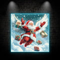 Flying Santa Claus Neon signs | Snow White Wings With Christmas Gift Box Decoration | LED Holiday Lights