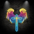 Spread Wings Cross Neon signs| Reddish Yellow Feather Decoration | LED Art Lighting