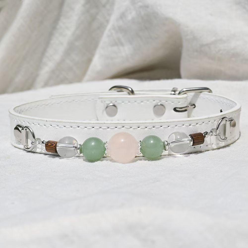 Handmade Beaded Leather Pet Collar, Adjustable Cute Collar for Cats & Small Medium Dogs