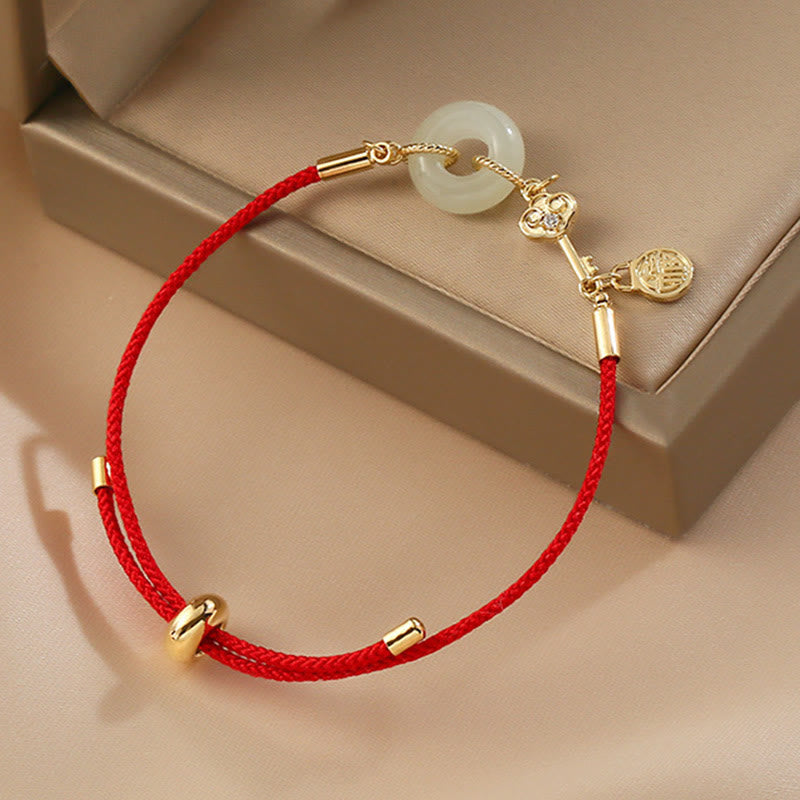 Buddha Stones "Wishing You Peace and Protection" Jade Red Rope Bracelet Includes Gift Message Card