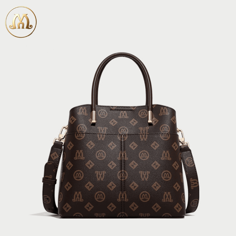 MINU Women’s Vintage Monogram Tote Handbag, Large Capacity Work Shoulder Bag, Removable Crossbody Strap Purse