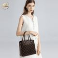 MINU Women’s Vintage Monogram Tote Handbag, Large Capacity Work Shoulder Bag, Removable Crossbody Strap Purse