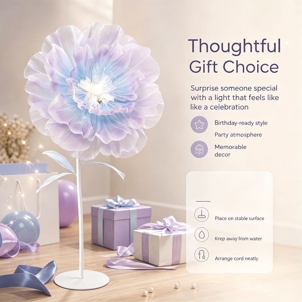 Automatic Opening‑Closing Peony Flower Floor Lamp, Handmade Petal LED Ambient Standing Lamp for Wedding Bedroom Decor