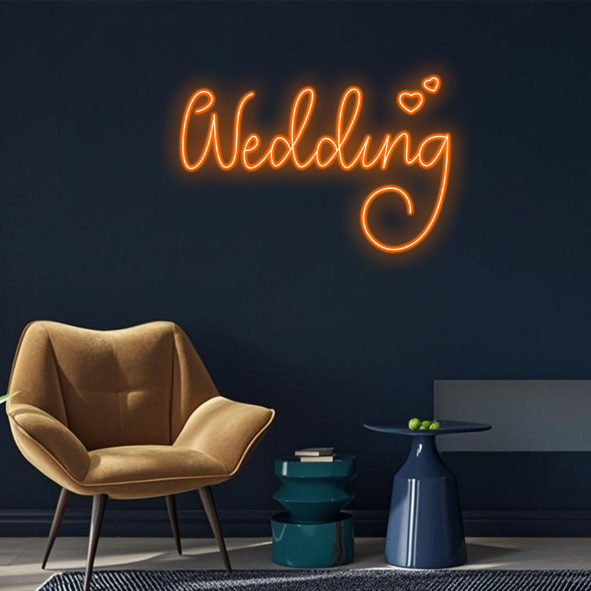 Custom Orange LED Neon Sign "Wedding" – Romantic Neon Light for Wedding Decorations, Bridal Shower, Engagement Party – Wedding Room Decor, Love Theme LED Sign, Wedding Reception Sign