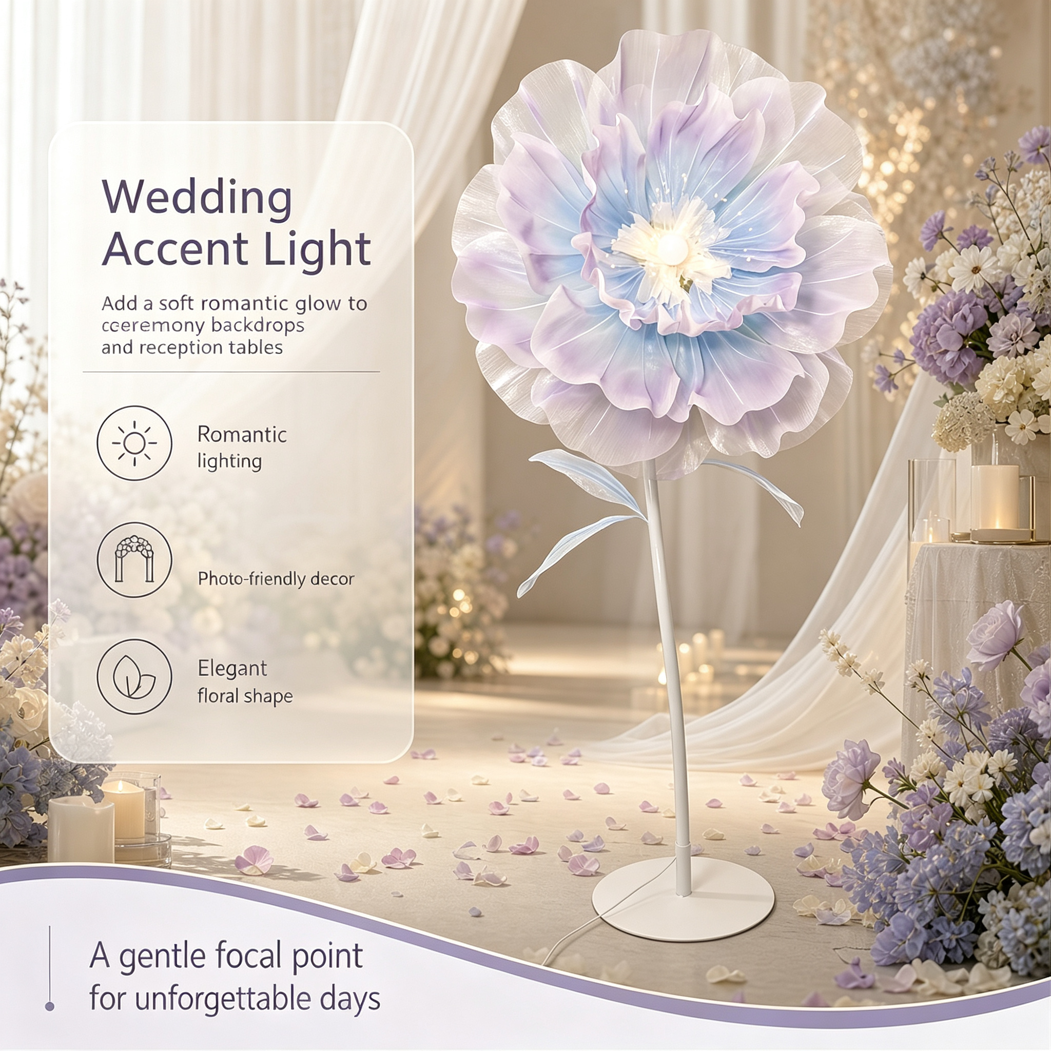 Automatic Opening‑Closing Peony Flower Floor Lamp, Handmade Petal LED Ambient Standing Lamp for Wedding Bedroom Decor