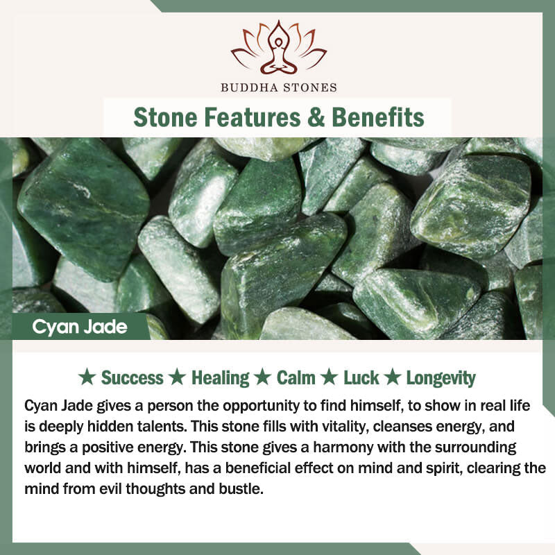 Buddha Stones "Sending Health and Good Fortune" Cyan Jade Copper Bangle Includes Gift Message Card