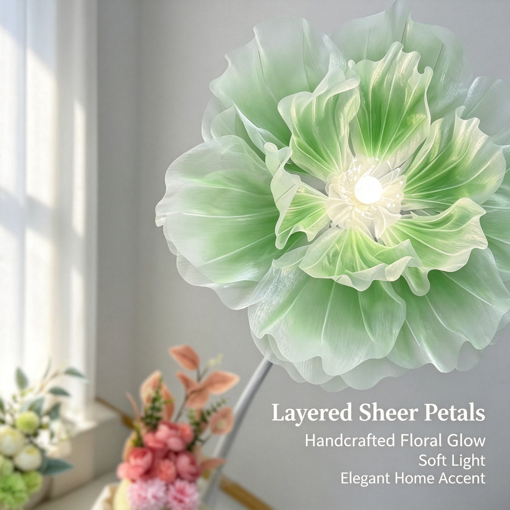 Automatic Opening‑Closing Peony Flower Floor Lamp, Handmade Petal LED Ambient Standing Lamp for Wedding Bedroom Decor