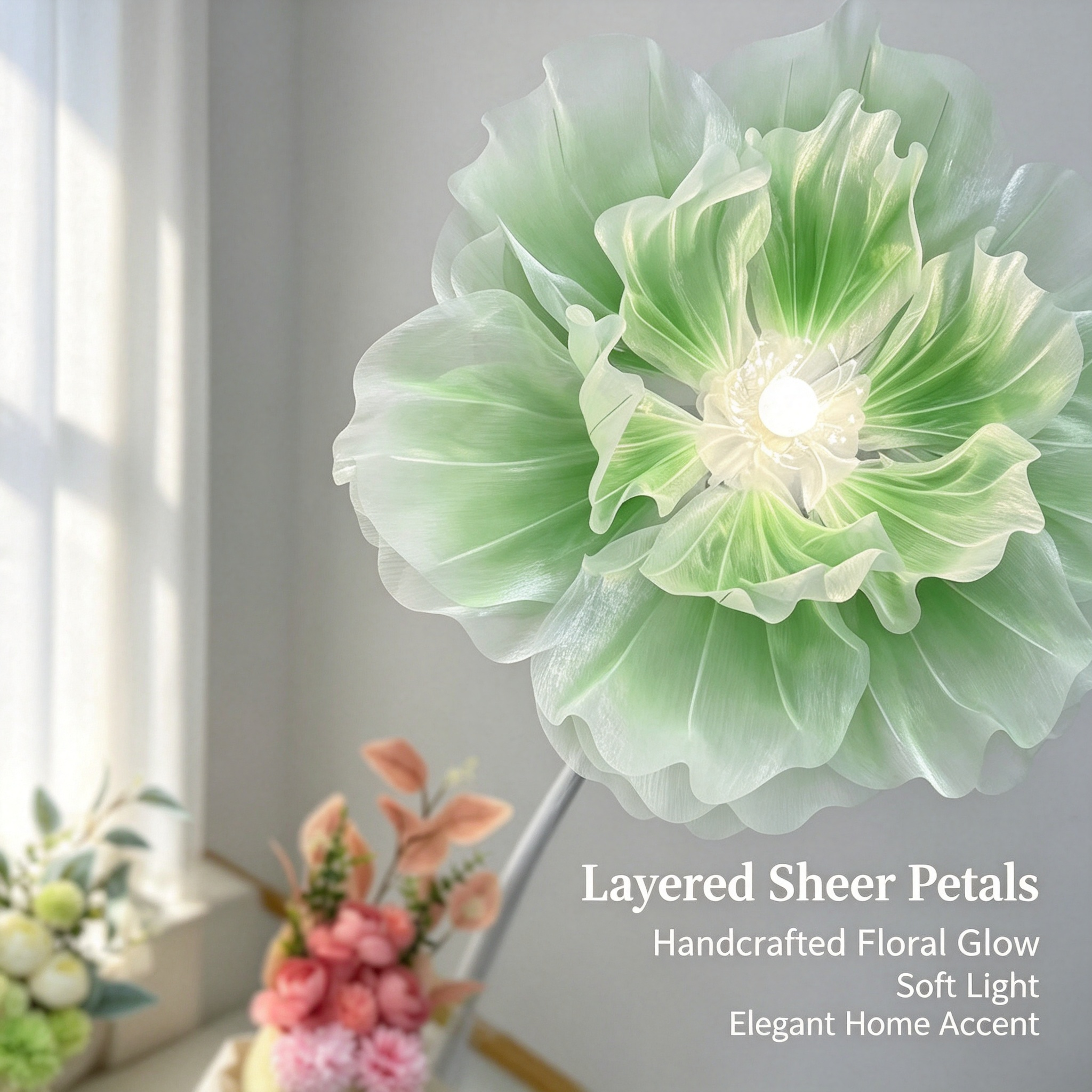 Automatic Opening‑Closing Peony Flower Floor Lamp, Handmade Petal LED Ambient Standing Lamp for Wedding Bedroom Decor