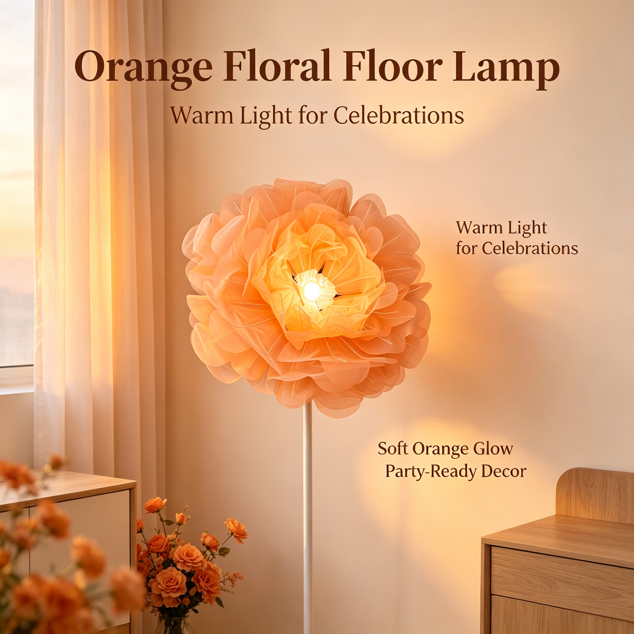 Automatic Opening‑Closing Peony Flower Floor Lamp, Handmade Petal LED Ambient Standing Lamp for Wedding Bedroom Decor