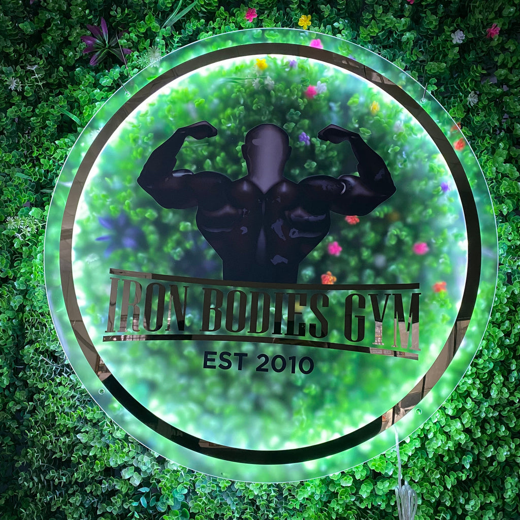 Custom back lit acrylic signs Business Wall Sign with Logo for Gym, Bar, Salon, Ideal as an Illuminated Display Signage