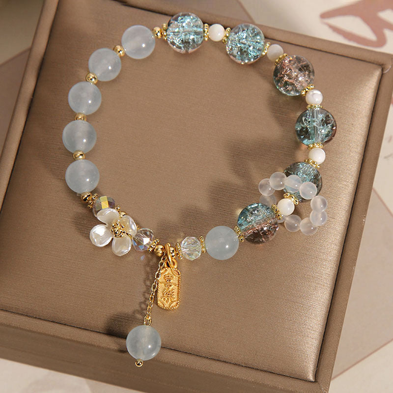 Buddha Stones "Wishing You Healing and Grace" Blue Chalcedony Bracelet Includes Gift Message Card