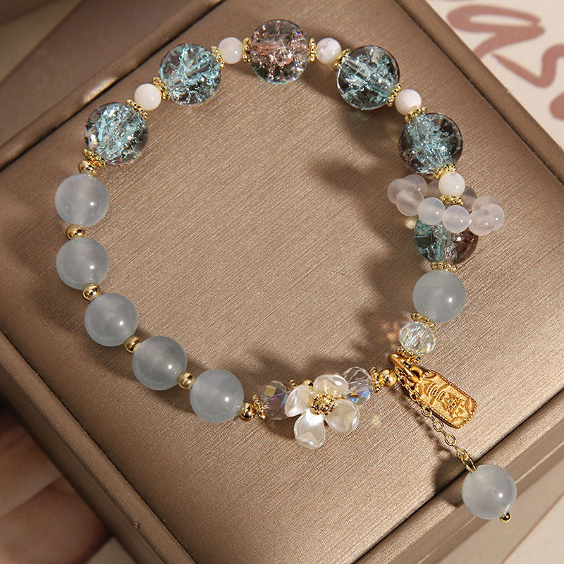 Buddha Stones "Wishing You Healing and Grace" Blue Chalcedony Bracelet Includes Gift Message Card