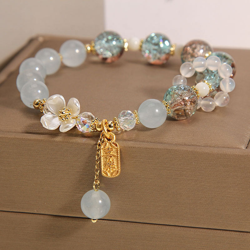 Buddha Stones "Wishing You Healing and Grace" Blue Chalcedony Bracelet Includes Gift Message Card