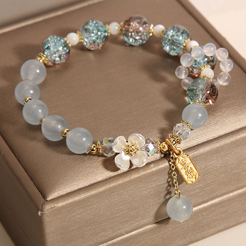 Buddha Stones "Wishing You Healing and Grace" Blue Chalcedony Bracelet Includes Gift Message Card