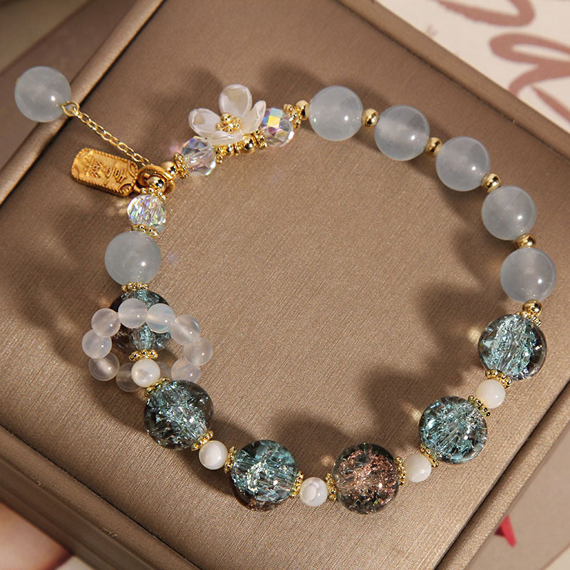 Buddha Stones "Wishing You Healing and Grace" Blue Chalcedony Bracelet Includes Gift Message Card