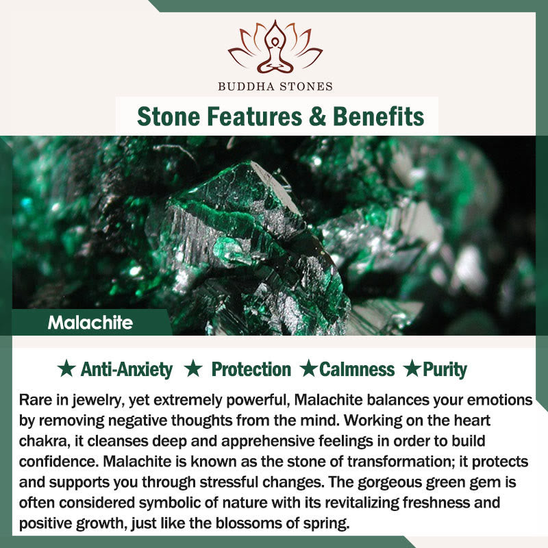 Buddha Stones "May Peace and Power Walk Beside You" Malachite Bracelet Includes Gift Message Card