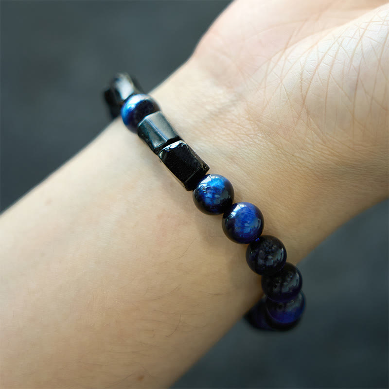 Buddha Stones "Wishing You Strength and Clarity" Blue Tiger Eye Bracelet Includes Gift Message Card