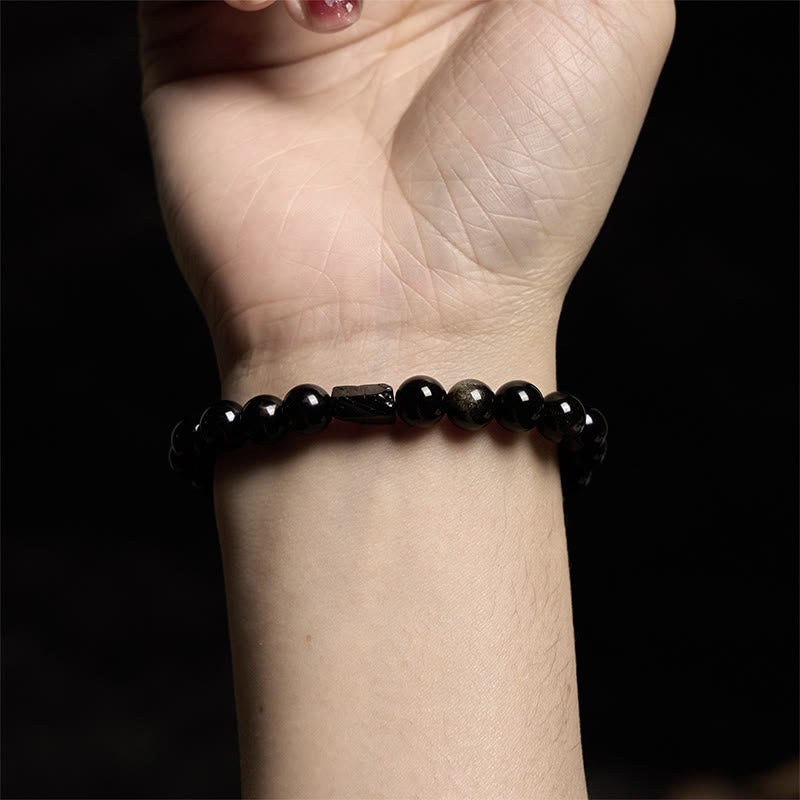 Buddha Stones "All the best for Luck and Confidence" Obsidian Bracelet Includes Gift Message Card