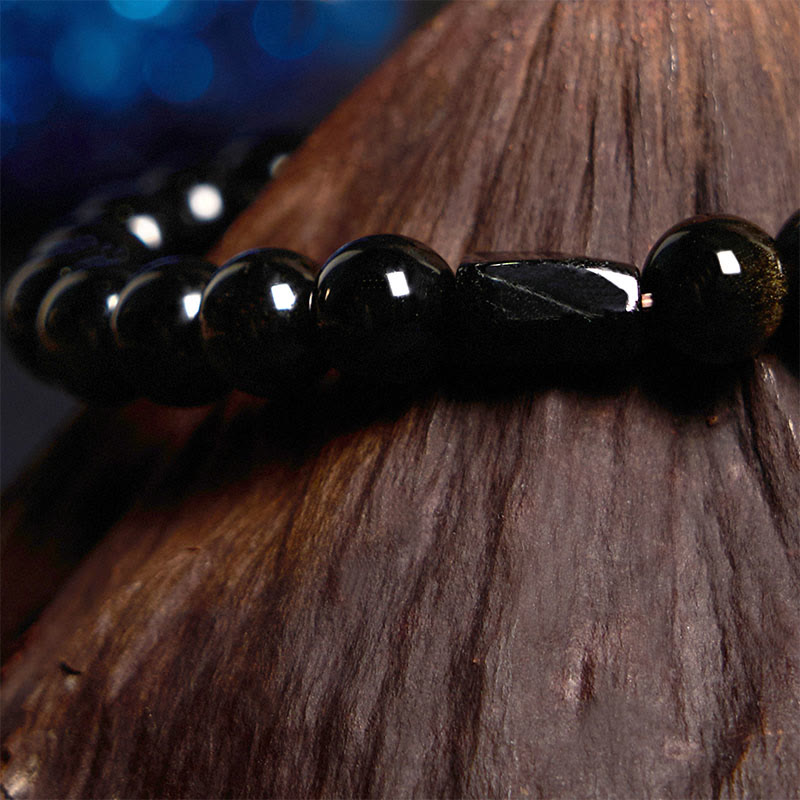 Buddha Stones "All the best for Luck and Confidence" Obsidian Bracelet Includes Gift Message Card
