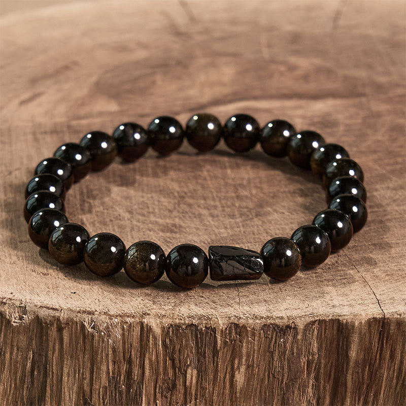 Buddha Stones "All the best for Luck and Confidence" Obsidian Bracelet Includes Gift Message Card