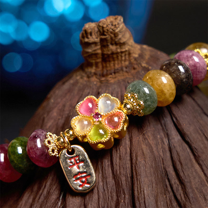 Buddha Stones "Wishing You Joy in Every Color" Tourmaline Jade Bracelet Includes Gift Message Card