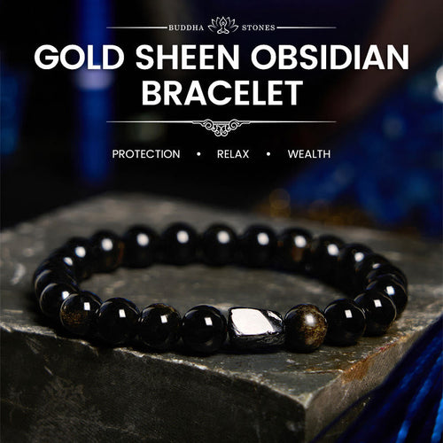 Buddha Stones "All the best for Luck and Confidence" Obsidian Bracelet Includes Gift Message Card