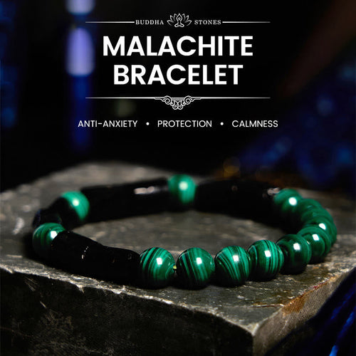 Buddha Stones "May Peace and Power Walk Beside You" Malachite Bracelet Includes Gift Message Card