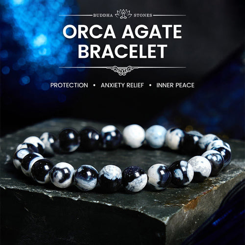 Buddha Stones "May the Stars Guide Your Dreams" Orca Agate Bracelet Includes Gift Message Card