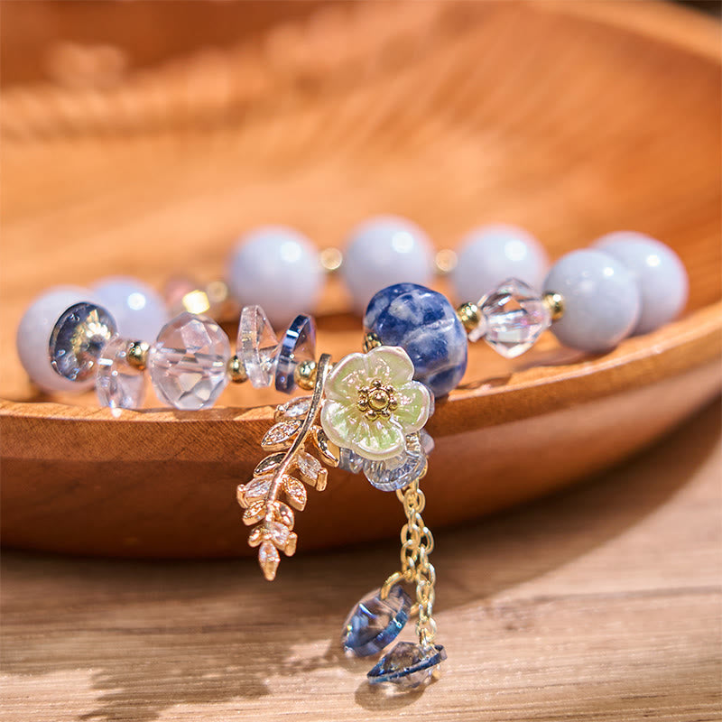 Buddha Stones "Sending You Peace and Grace" Blue Crystal Flower Bracelet Includes Gift Message Card