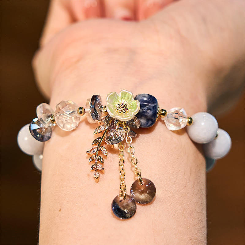 Buddha Stones "Sending You Peace and Grace" Blue Crystal Flower Bracelet Includes Gift Message Card