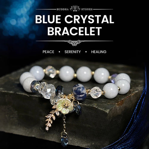 Buddha Stones "Sending You Peace and Grace" Blue Crystal Flower Bracelet Includes Gift Message Card
