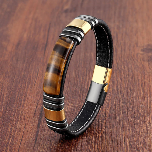 Buddha Stones "Wishing You Courage and Focus" Tiger Eye Leather Bracelet Includes Gift Message Card