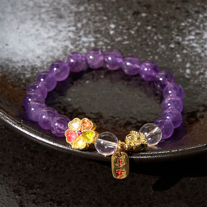 Buddha Stones "All the best for Calm and Wisdom" Amethyst Safe Bracelet Includes Gift Message Card