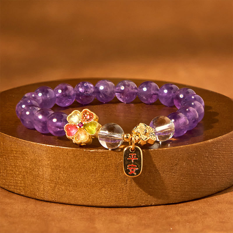 Buddha Stones "All the best for Calm and Wisdom" Amethyst Safe Bracelet Includes Gift Message Card